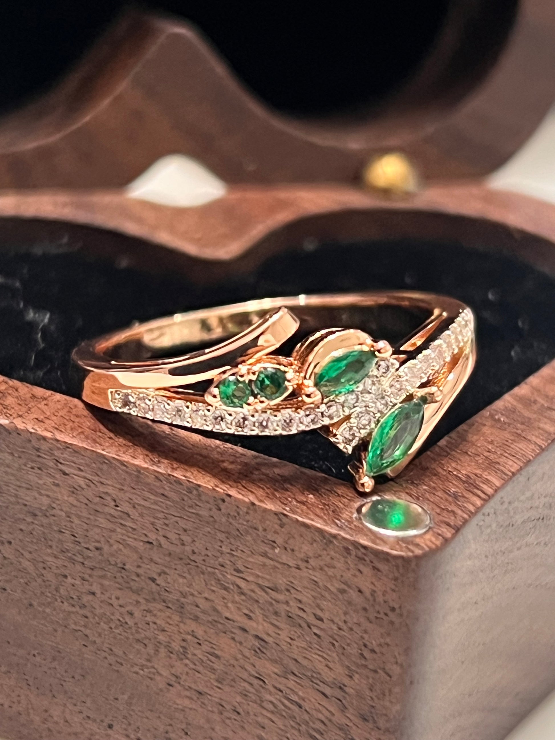 14K Rolled Gold two tone emerald ring (stacking idea)