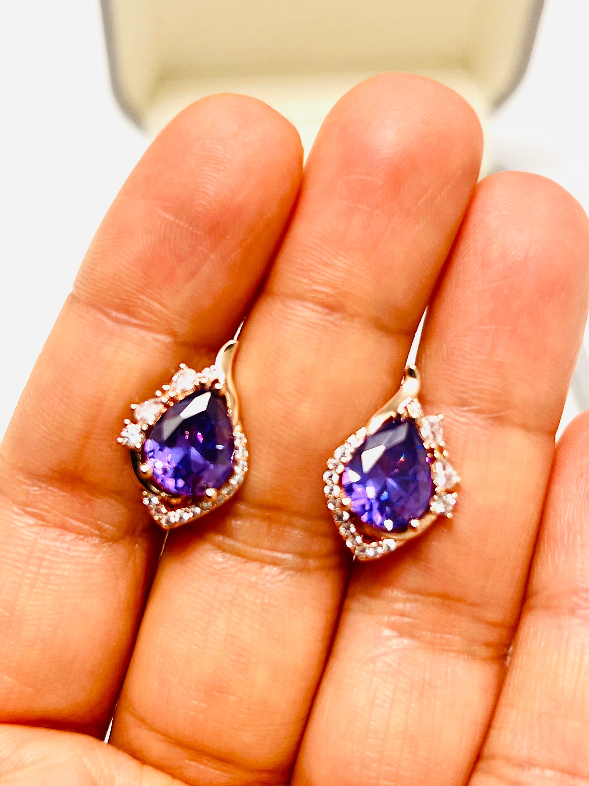 14k Rolled Gold Amethyst Pear Shaped Earrings