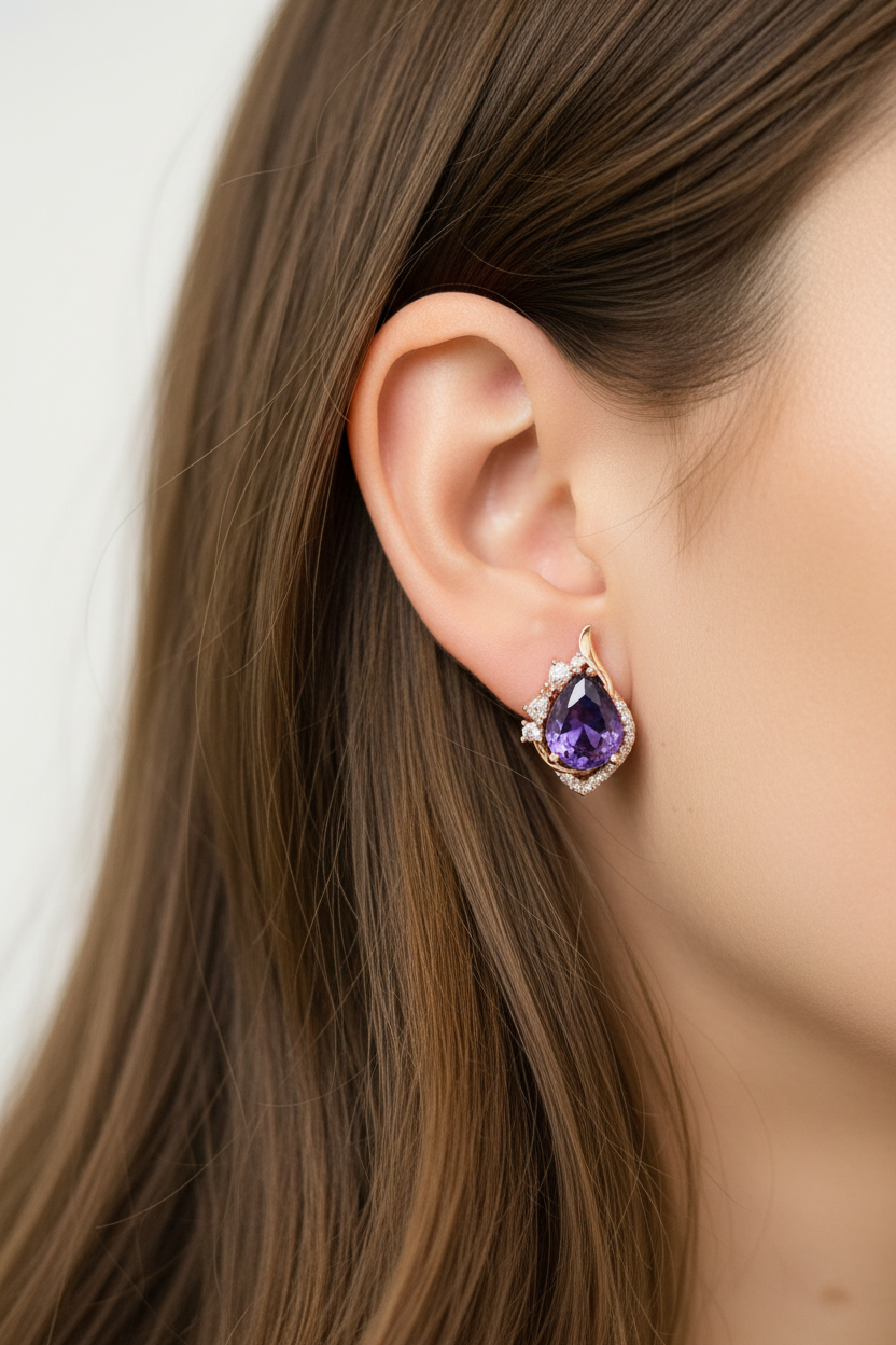 14k Rolled Gold Amethyst Pear Shaped Earrings