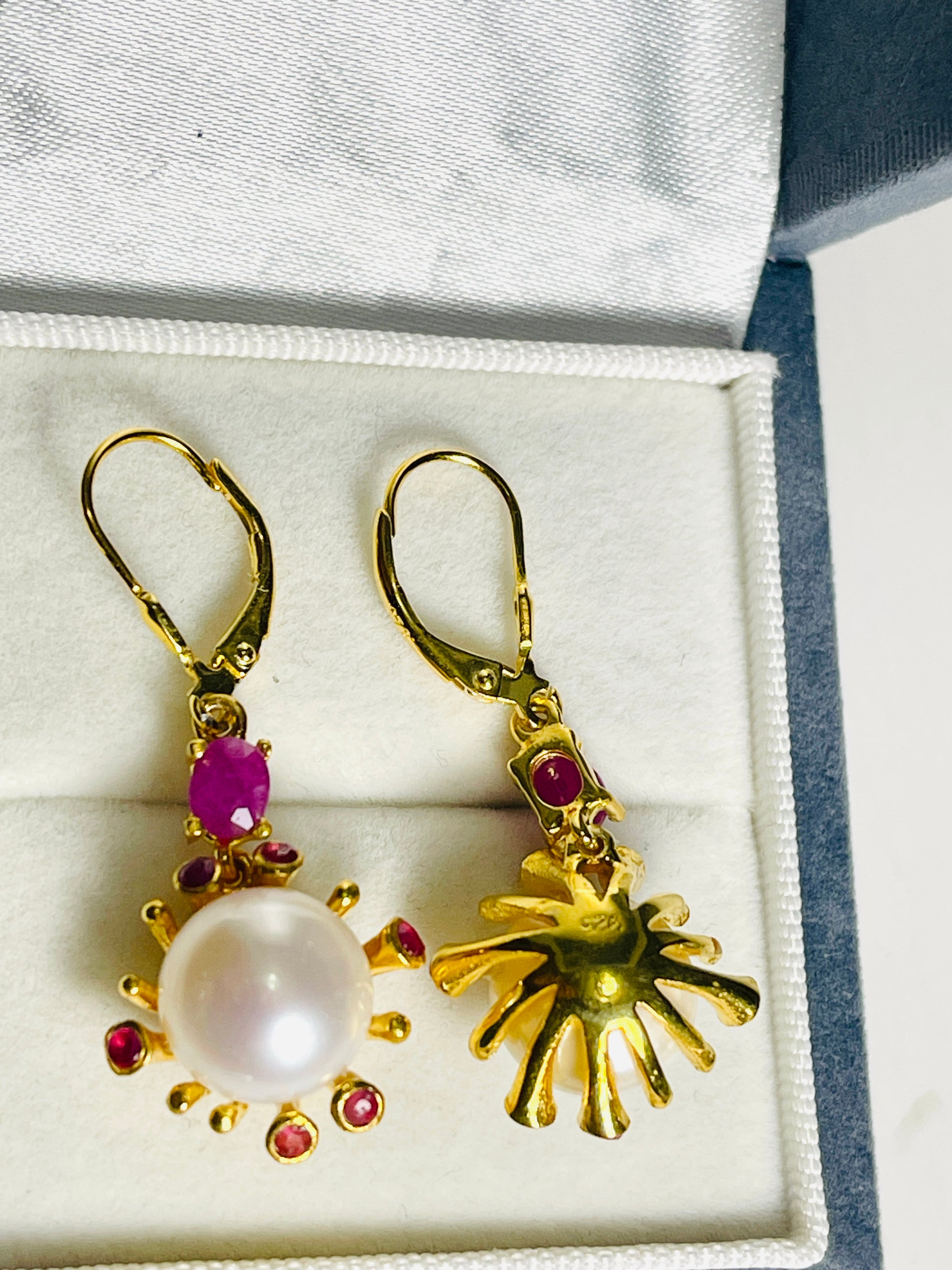 Genuine Rubies and Freshwater Pearl Handmade earrings