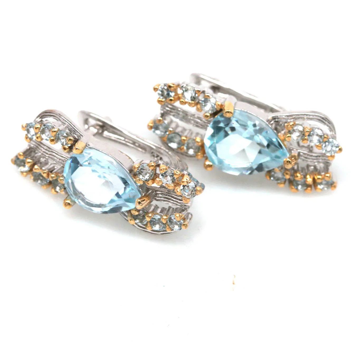 Handmade Two-Toned Sky Blue Topaz Jewelry Set – Sterling Silver with Yellow & White Gold Vermeil