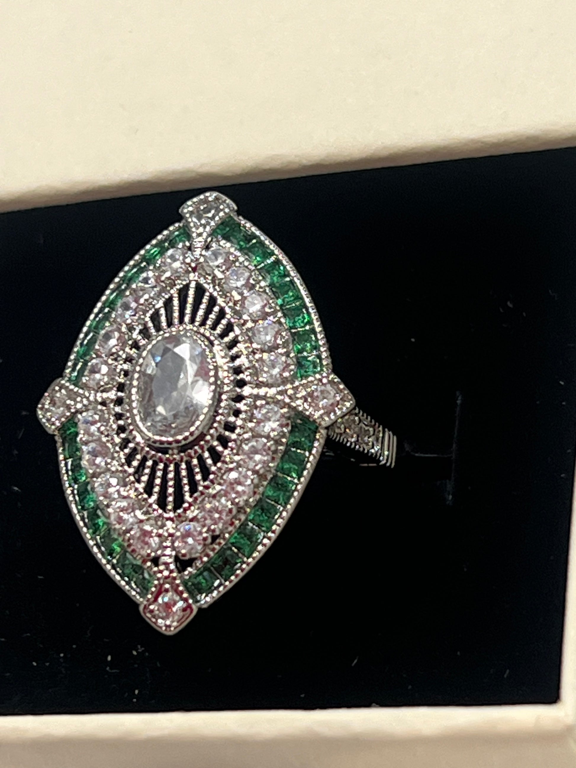 Art deco vintage inspired Ring with emerald and diamonds