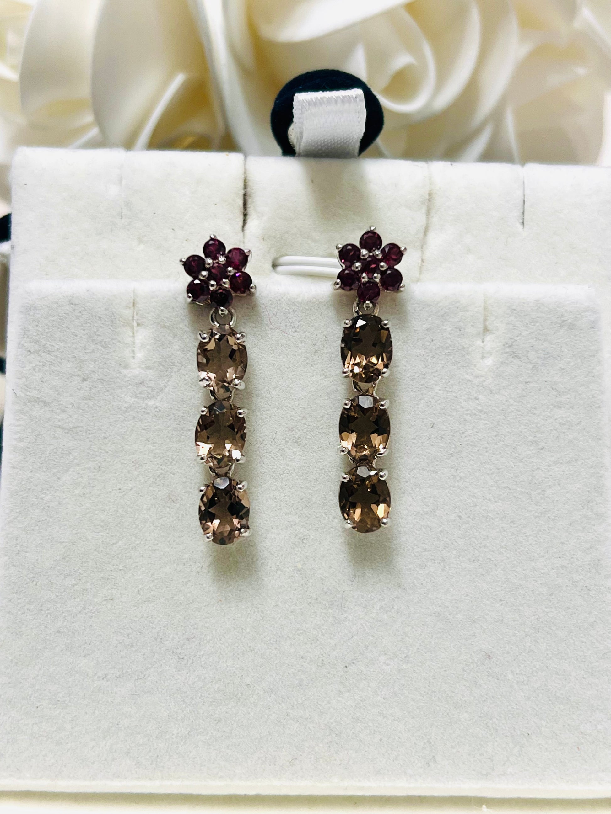 Handmade Smokey Quartz and Rhodolite Garnet Earrings