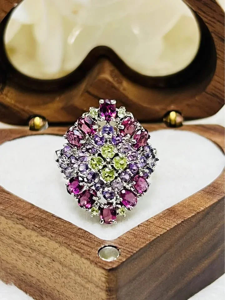 Handmade Rhodolite Garnet, Pink Mystic Topaz, peridot Set