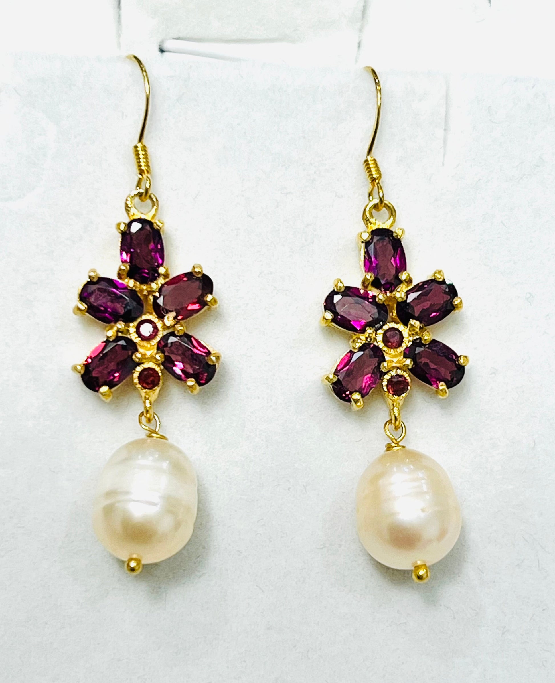 Handmade Rhodolite Garnet and Pearl Earrings