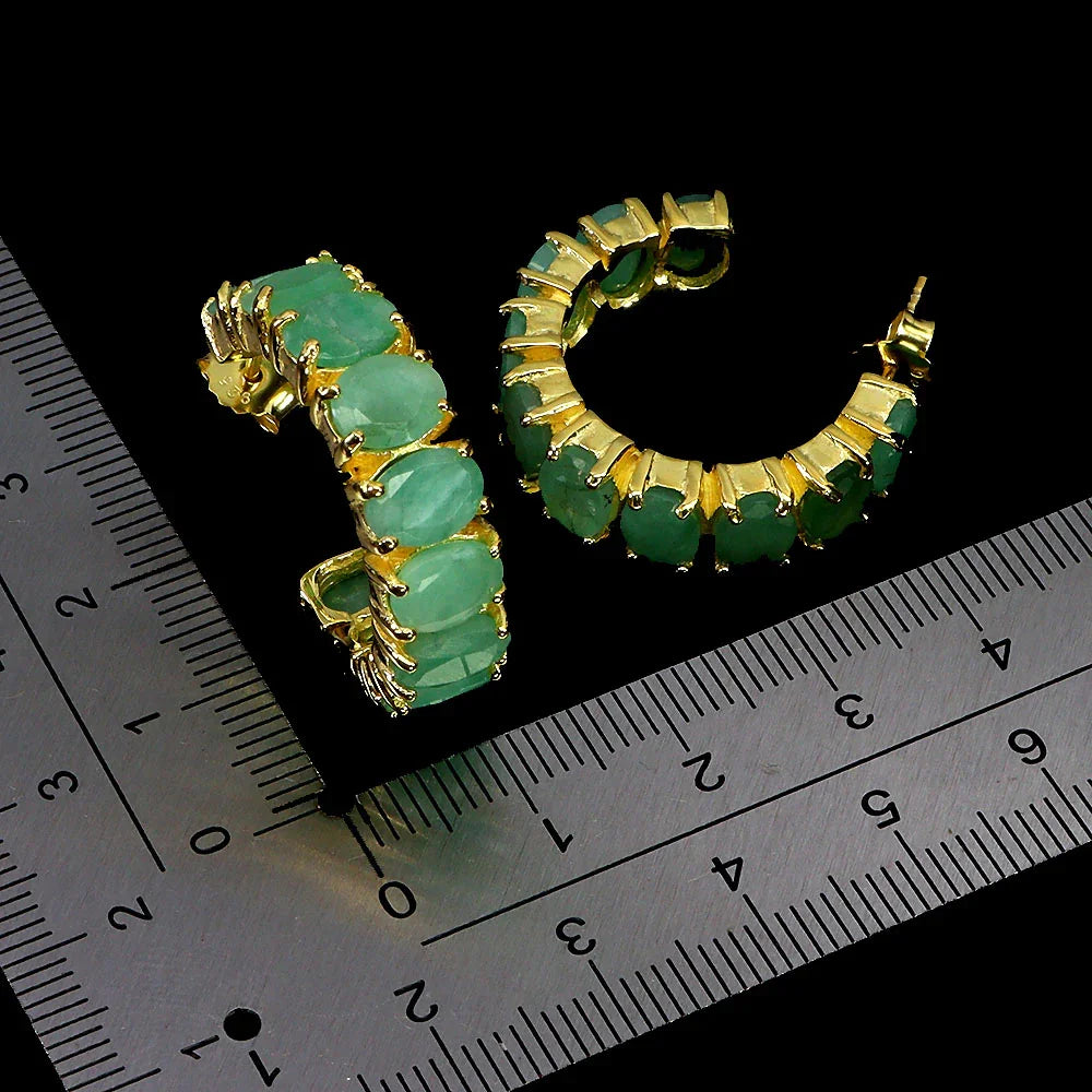 18 Karat Gold Vermeil Oval Zambian Emeralds Hoop Earrings