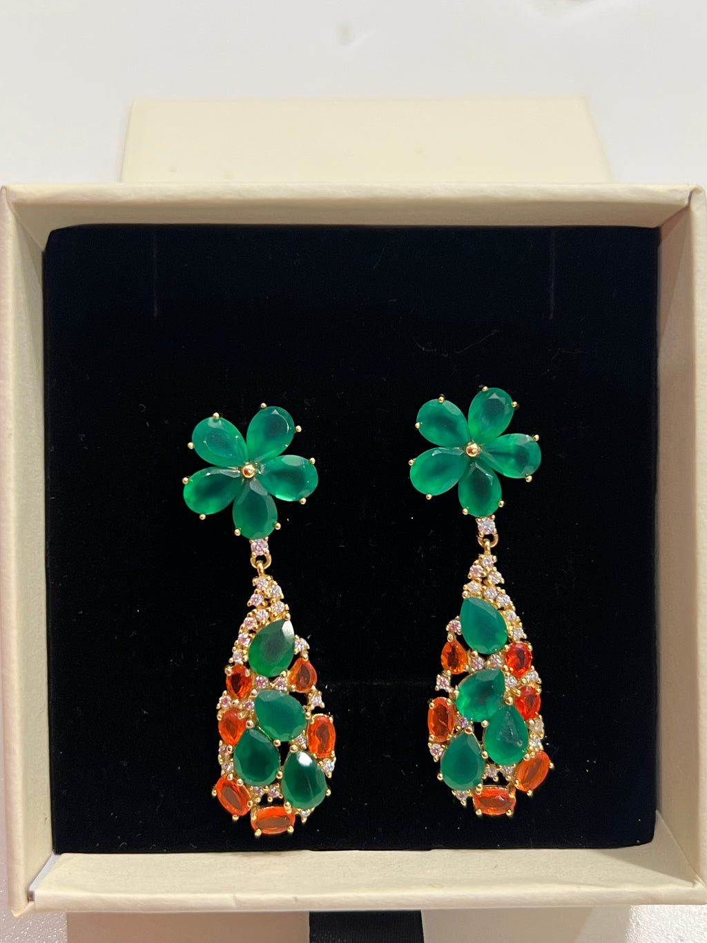 Handmade Natural Agate and Orange Opal fancy earrings- Artisan