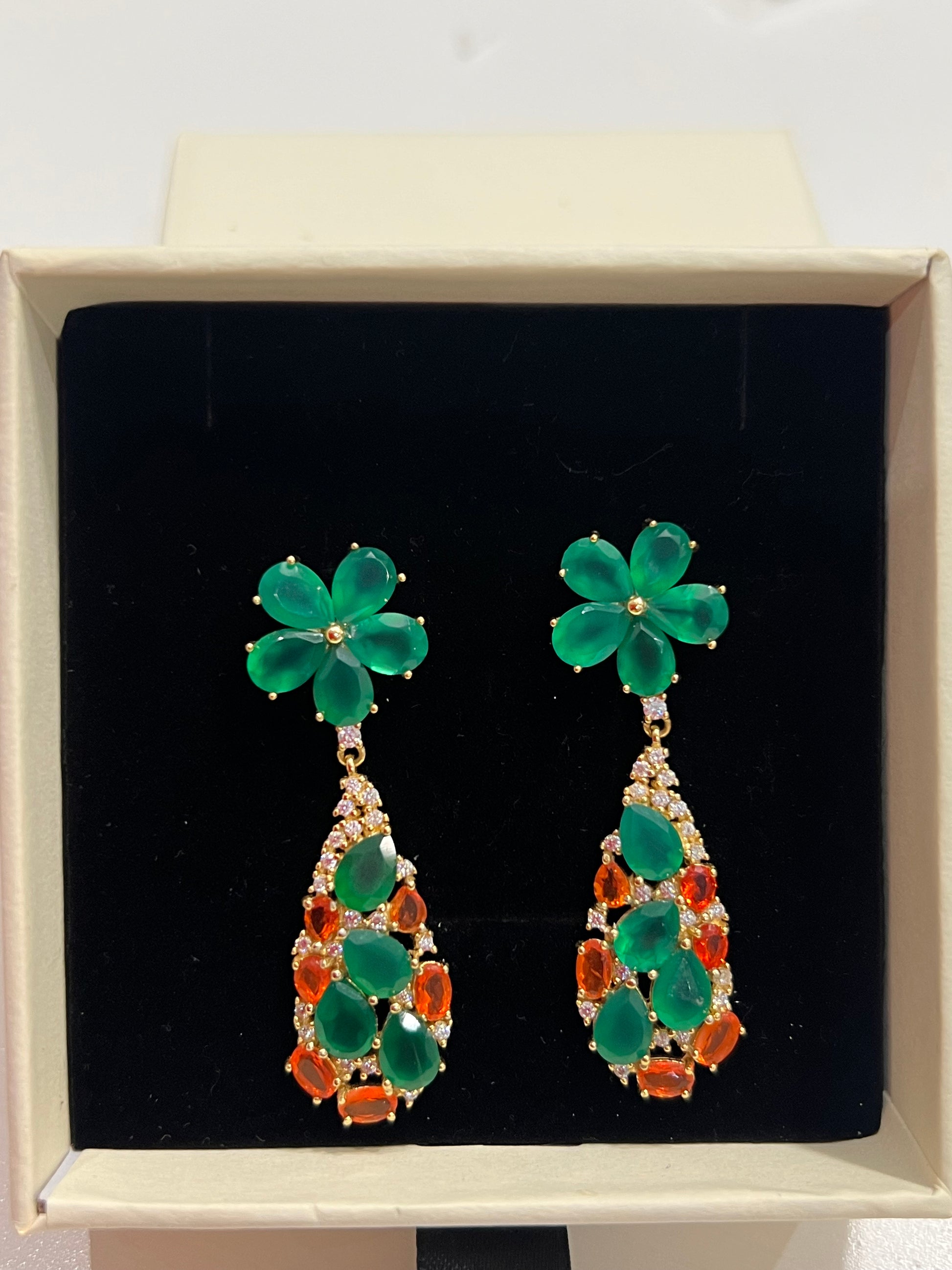 Handmade Natural Agate and Orange Opal fancy earrings- Artisan