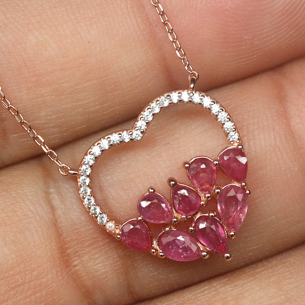 Natural Burmese Ruby Heart Necklace – Handcrafted in Canada