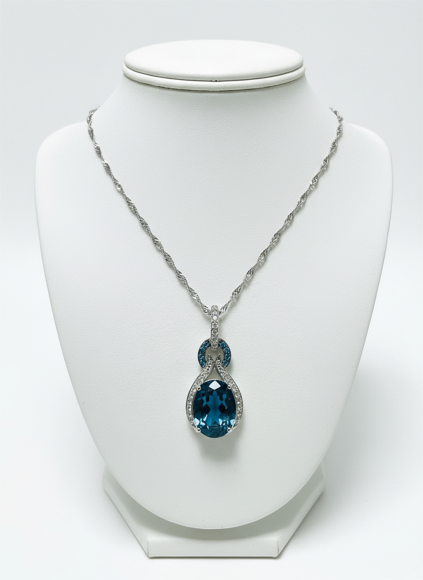 London Blue Topaz and Blue Diamonds Necklace-11 CT