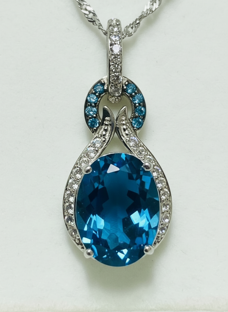 London Blue Topaz and Blue Diamonds Necklace-11 CT