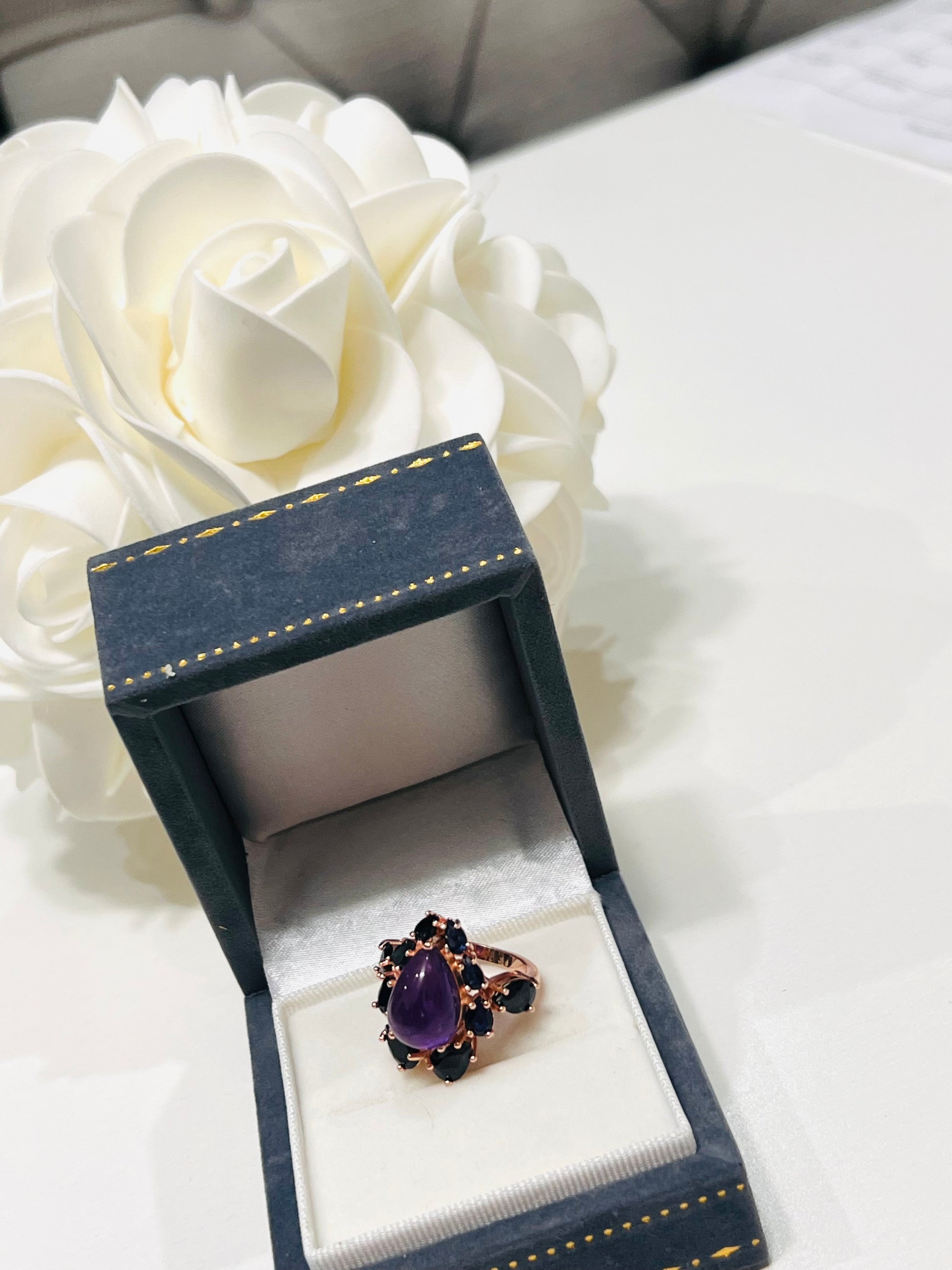 Handmade Genuine Amethyst and Sapphire Ring