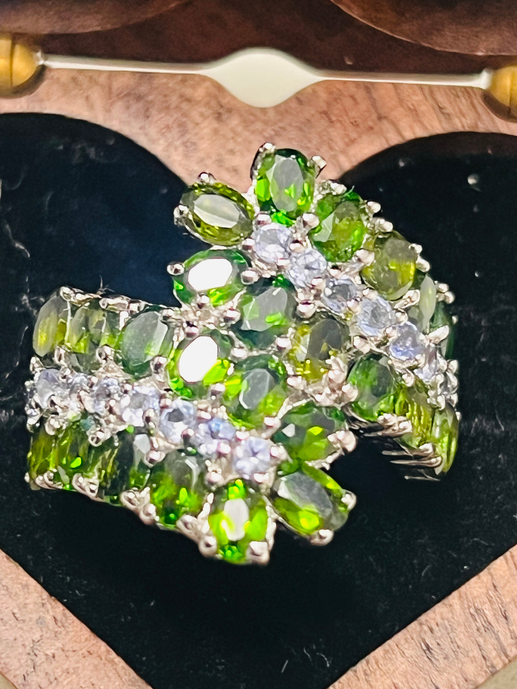 Handmade Chrome Diopside & Tanzanite Vine Ring