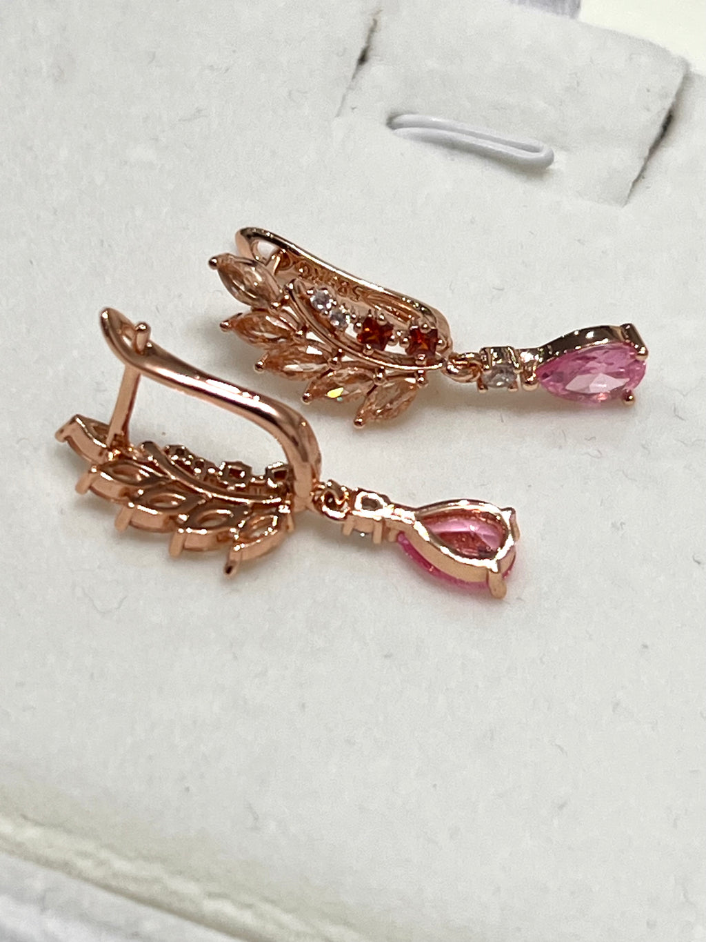 14k Rolled Gold Pink and Champagne Sapphires Drop Earrings