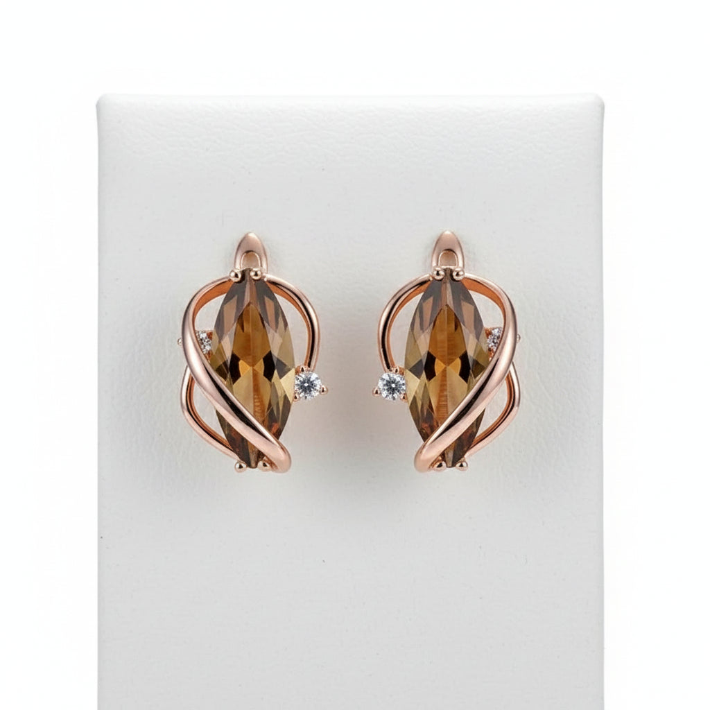 Golden Amber Citrine – 14K Rolled Gold Minimalist Earrings