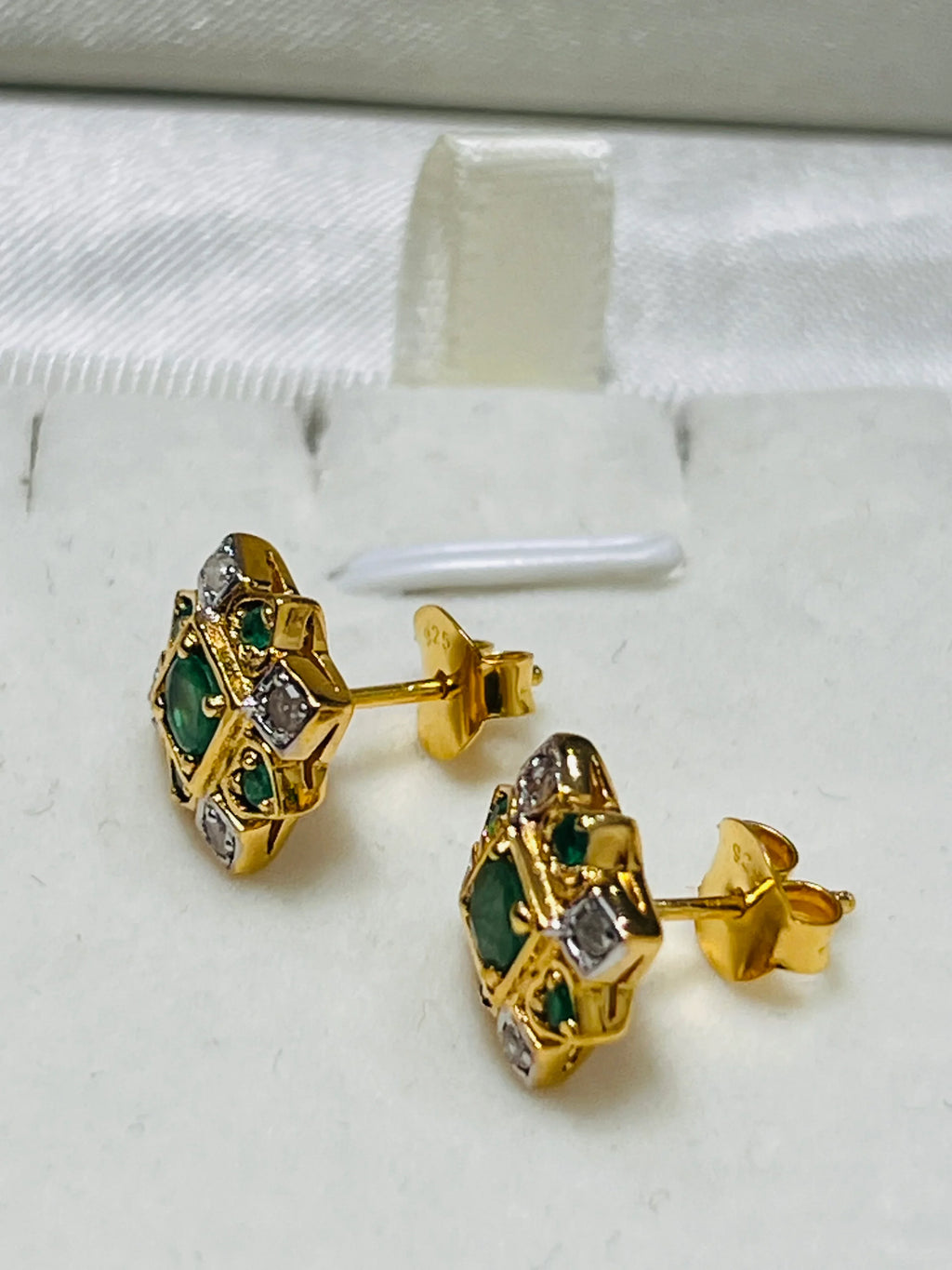 Two-Toned Emerald & Diamond Earrings