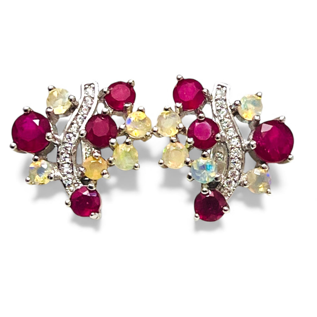 Handmade Burmese Ruby and Welo Ethiopian Fire Opal Earrings