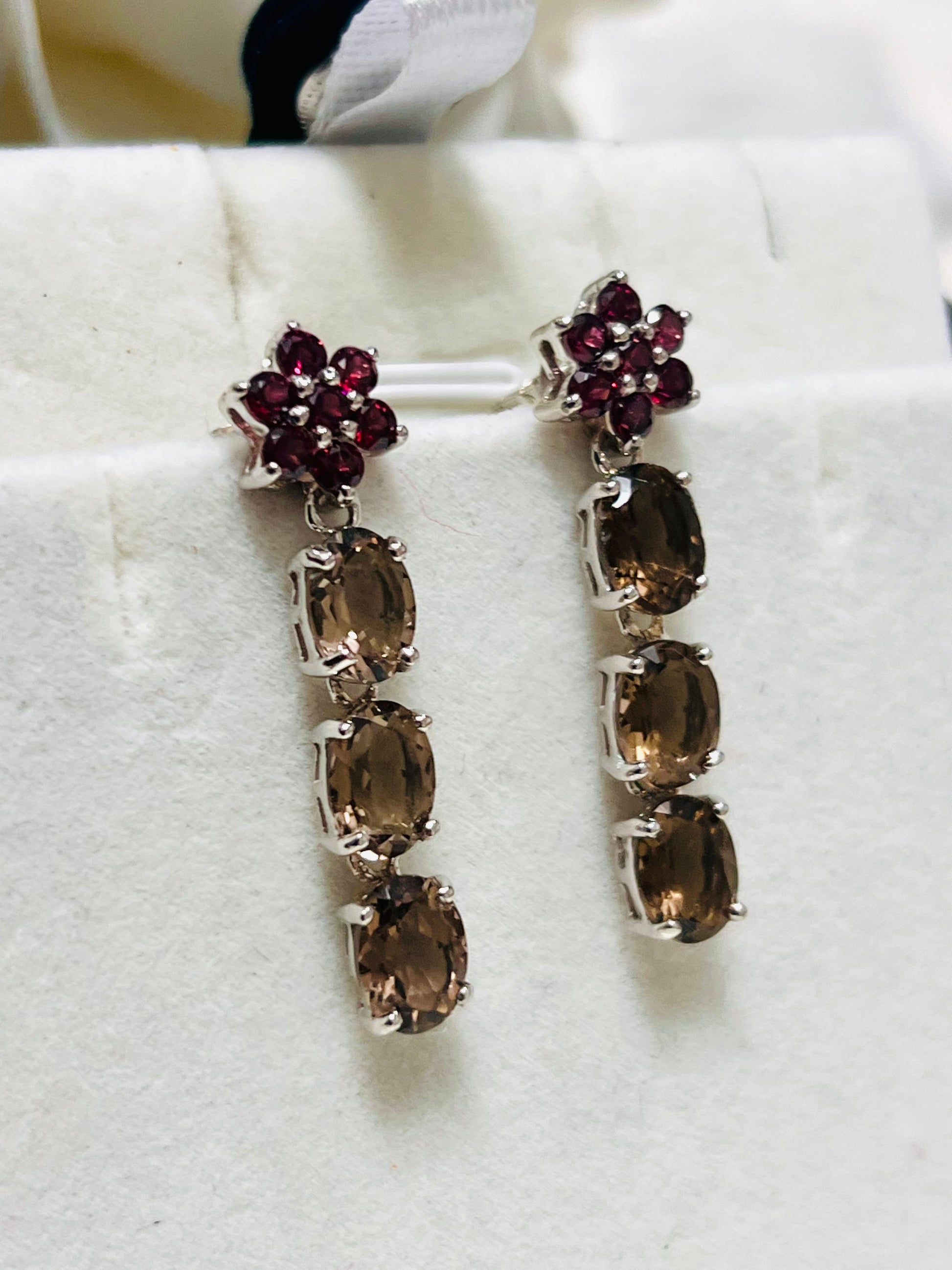 Handmade Smokey Quartz and Rhodolite Garnet Earrings