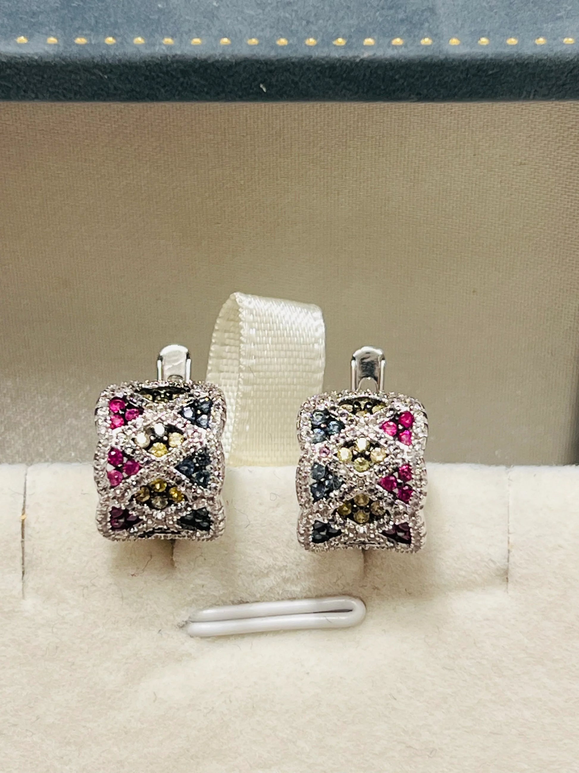 Geometric Multi-Color Sapphire Earrings