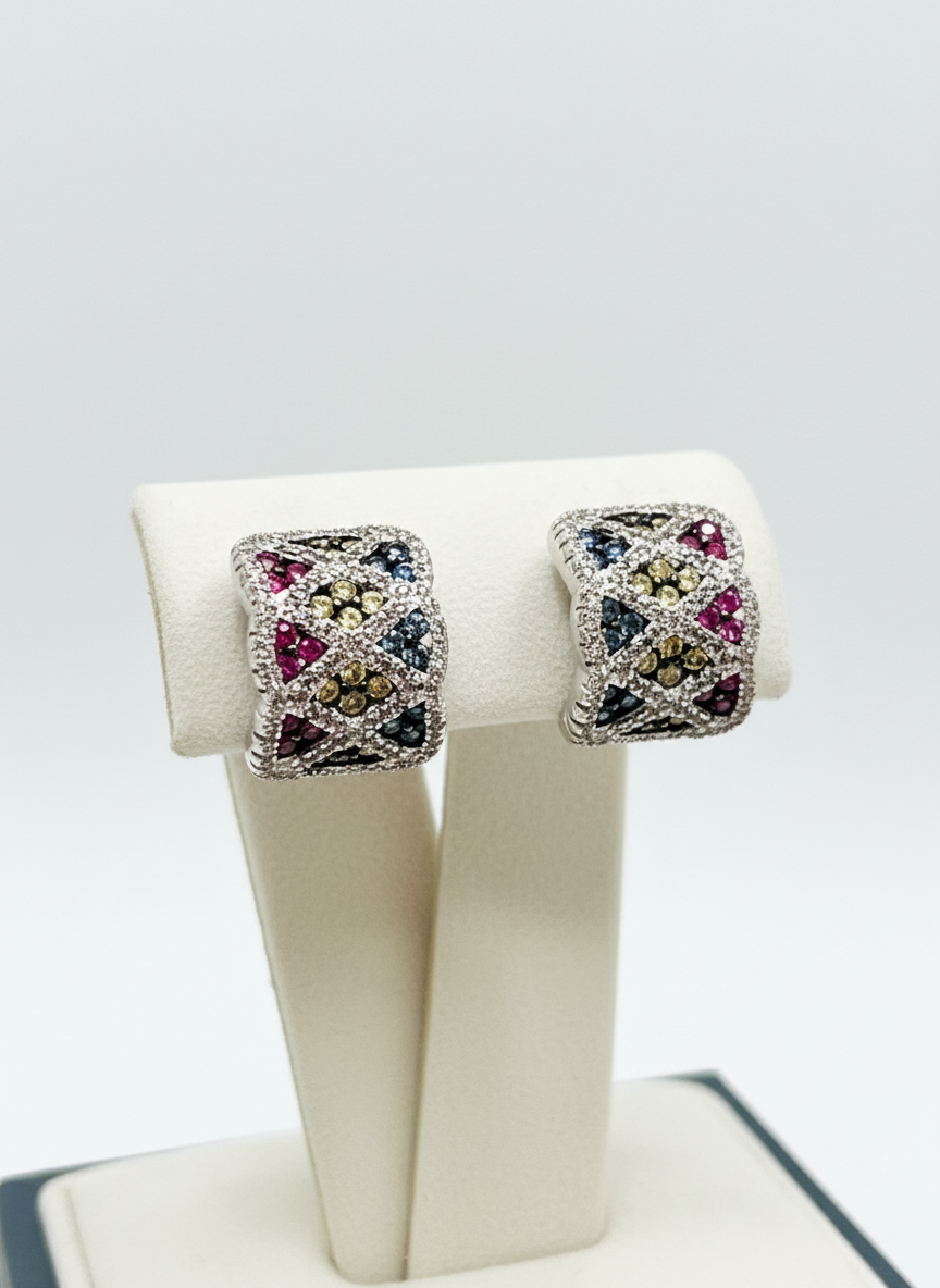 Geometric Multi-Color Sapphire Earrings