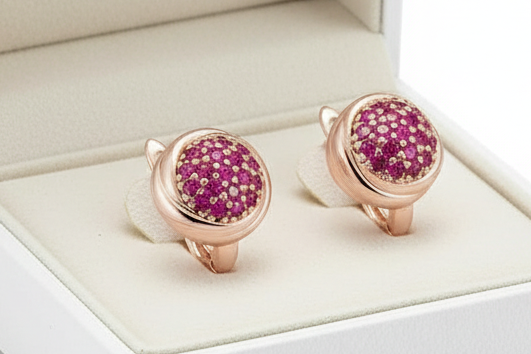 14k Rolled Gold Dainty Pink circular earrings