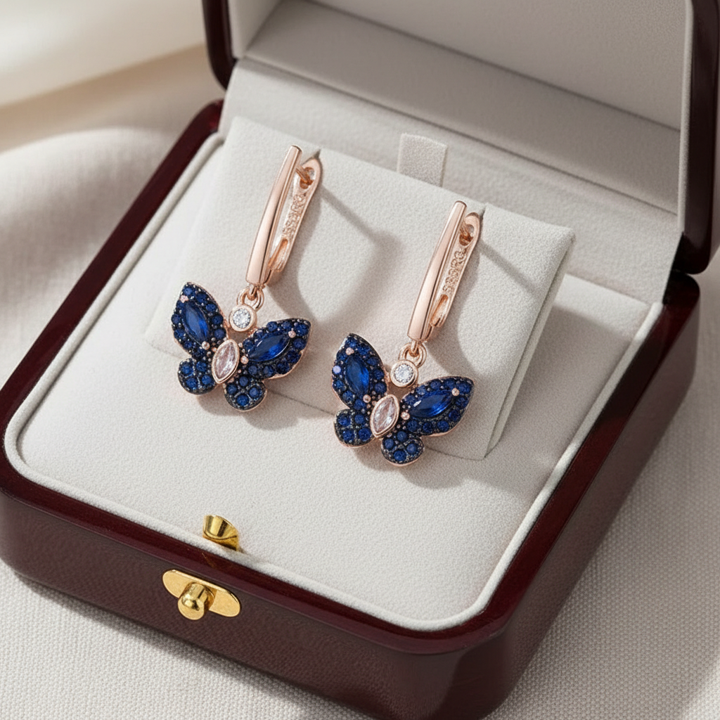 14k Rolled Gold Sapphire Earrings- Papillon Collection