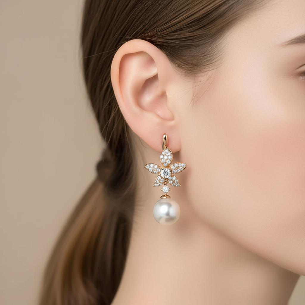 Rolled Gold and Pearls Earrings- Bridal Collection