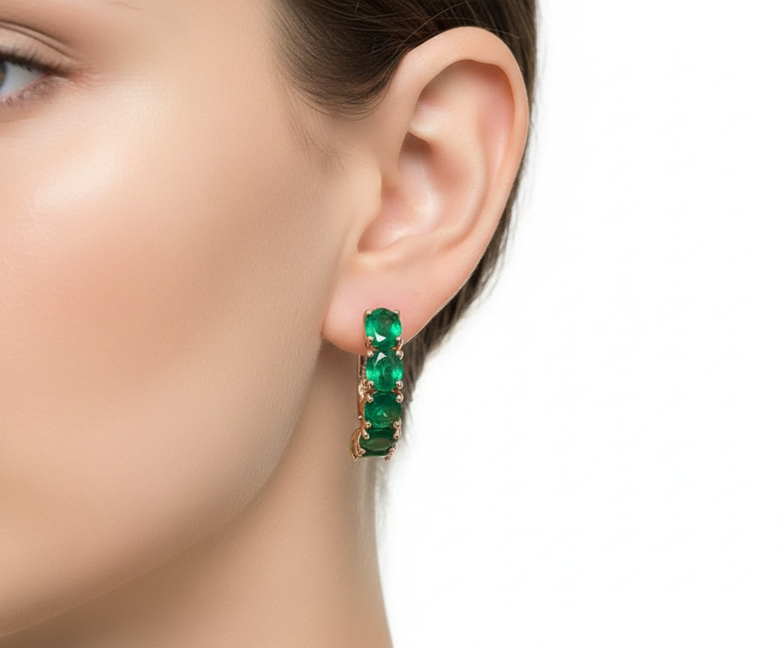Rolled Gold gold emerald Huggie hoops
