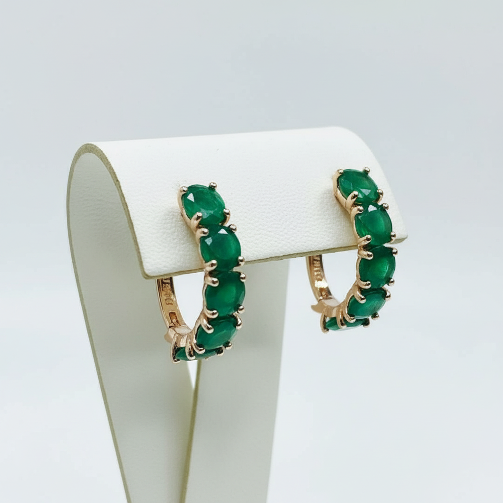 Rolled Gold gold emerald Huggie hoops