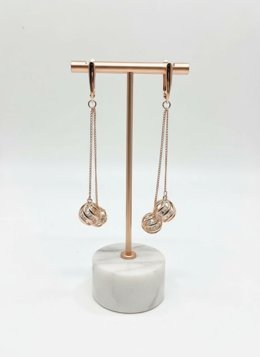 14k Rolled Gold Long Globe Zircon Shine Earrings