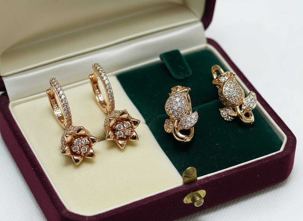 14K Rolled Gold Tulip Earrings with White Sapphires