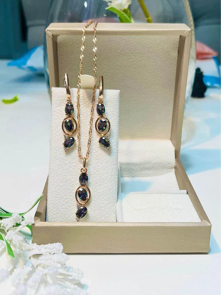 14K Rose Gold Set with Mystic Topaz.