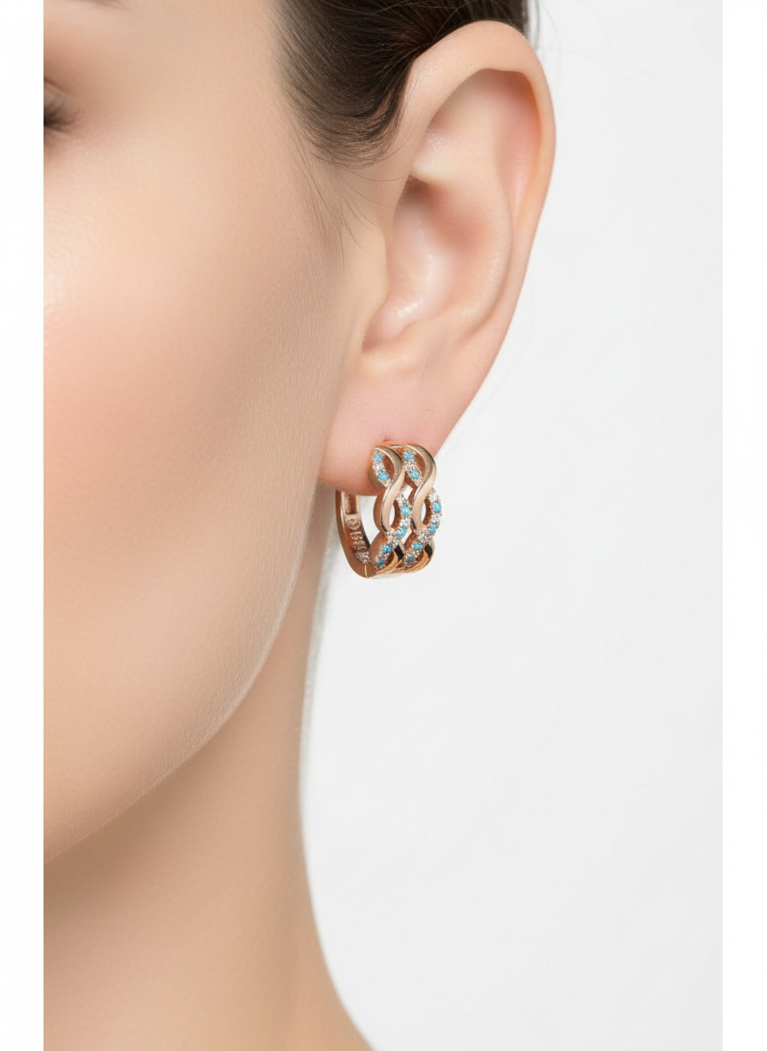 Artisan Turquoise Earrings – 14K Rolled Gold Huggie Hoops