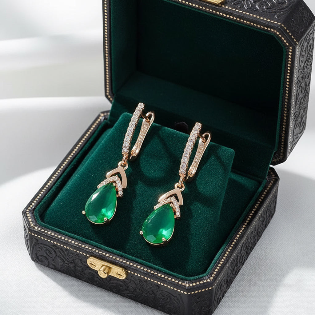 14k Rolled Gold Emerald Drop Earrings