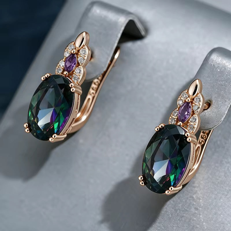 Gemstone Drop Earrings – Amethyst, Mystic Topaz & Citrine | 14K Rolled Gold