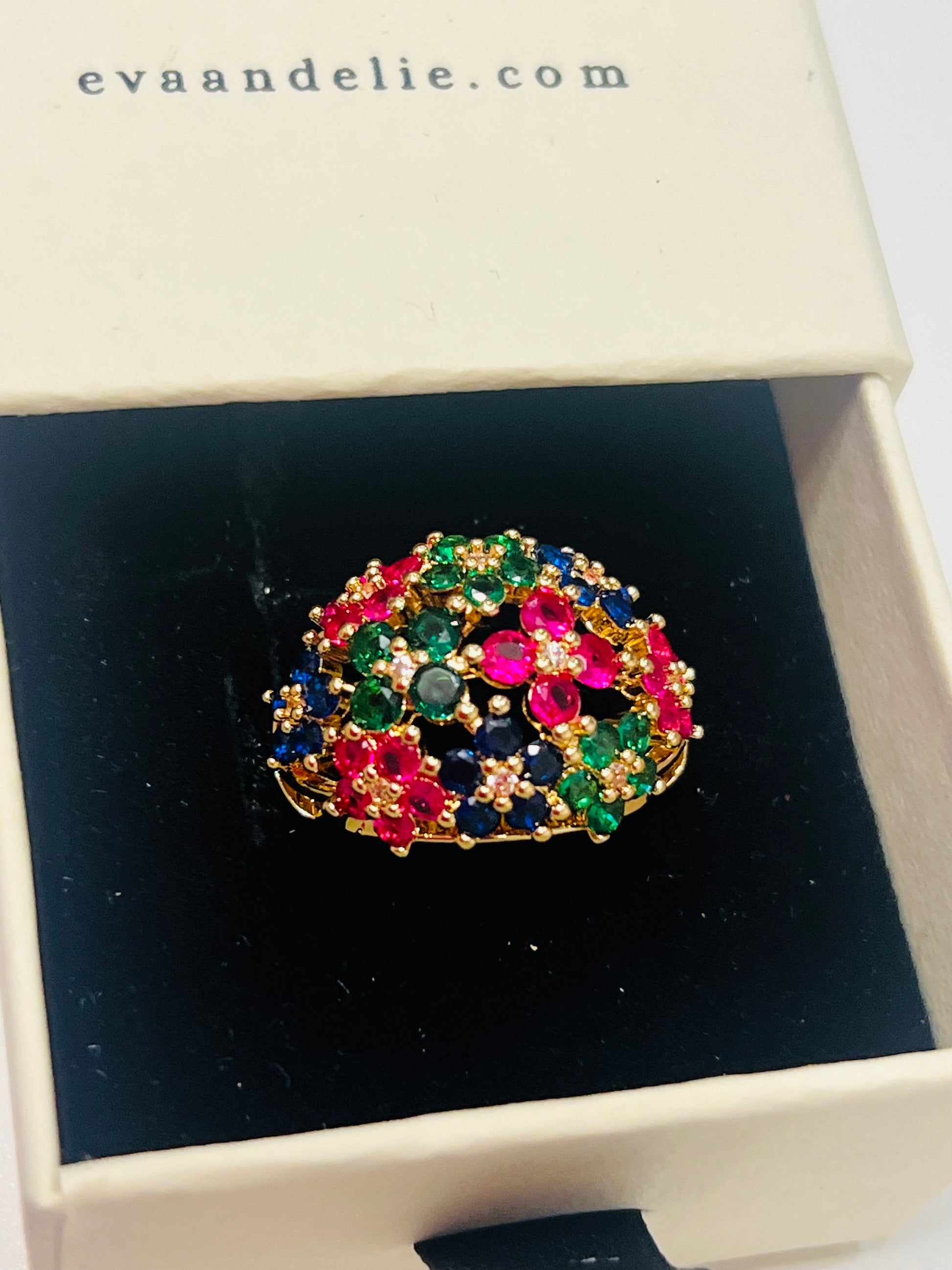 Vintage Inspired Gold Filled Floral Cluster Ring – Ruby Emerald Sapphire Multicolor Gemstone Ring