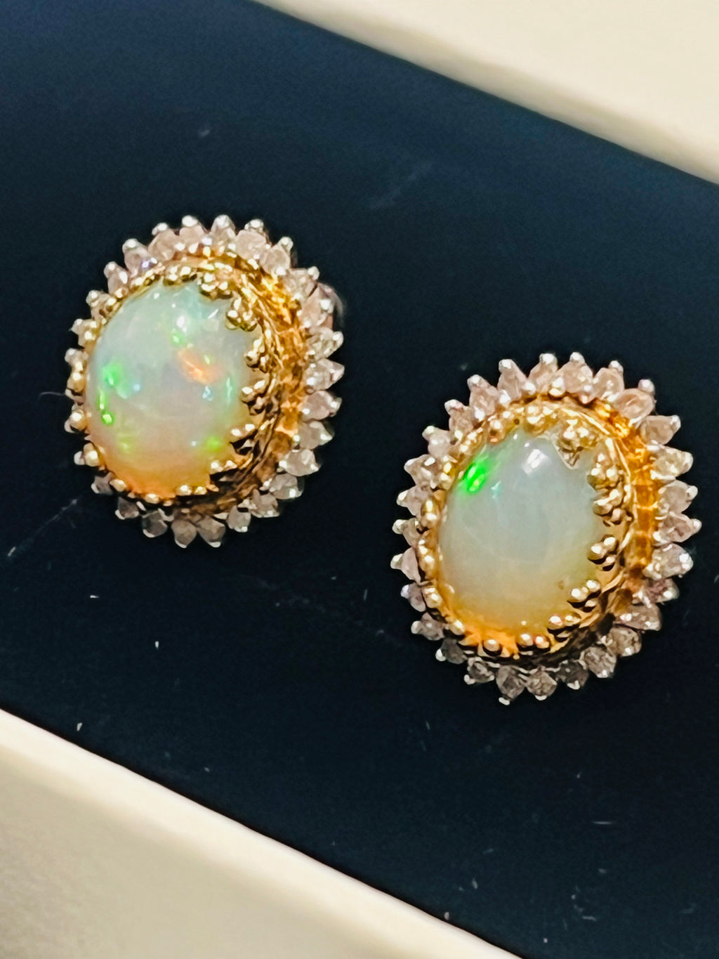 Natural Fire Opal and Natural Diamond Stud back Earrings