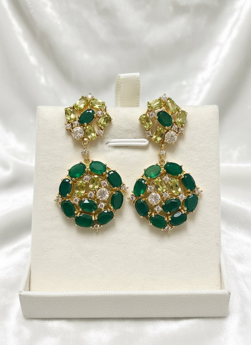 Emerald Green Agate & Peridot Gold Vermeil Cluster Earrings