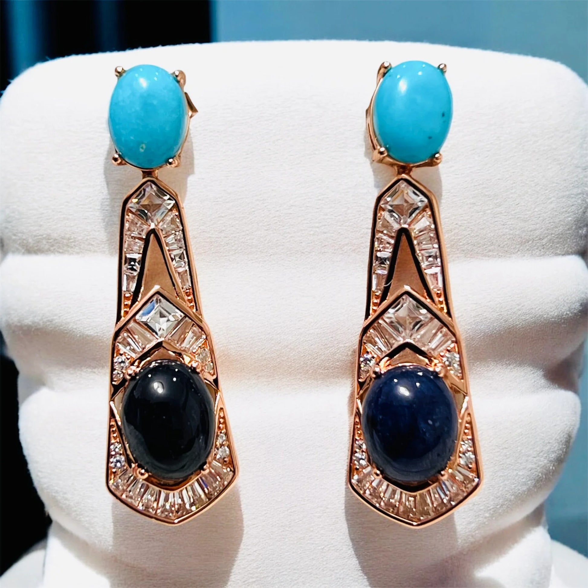Handmade Natural Blue Sapphire and Turquoise Earrings