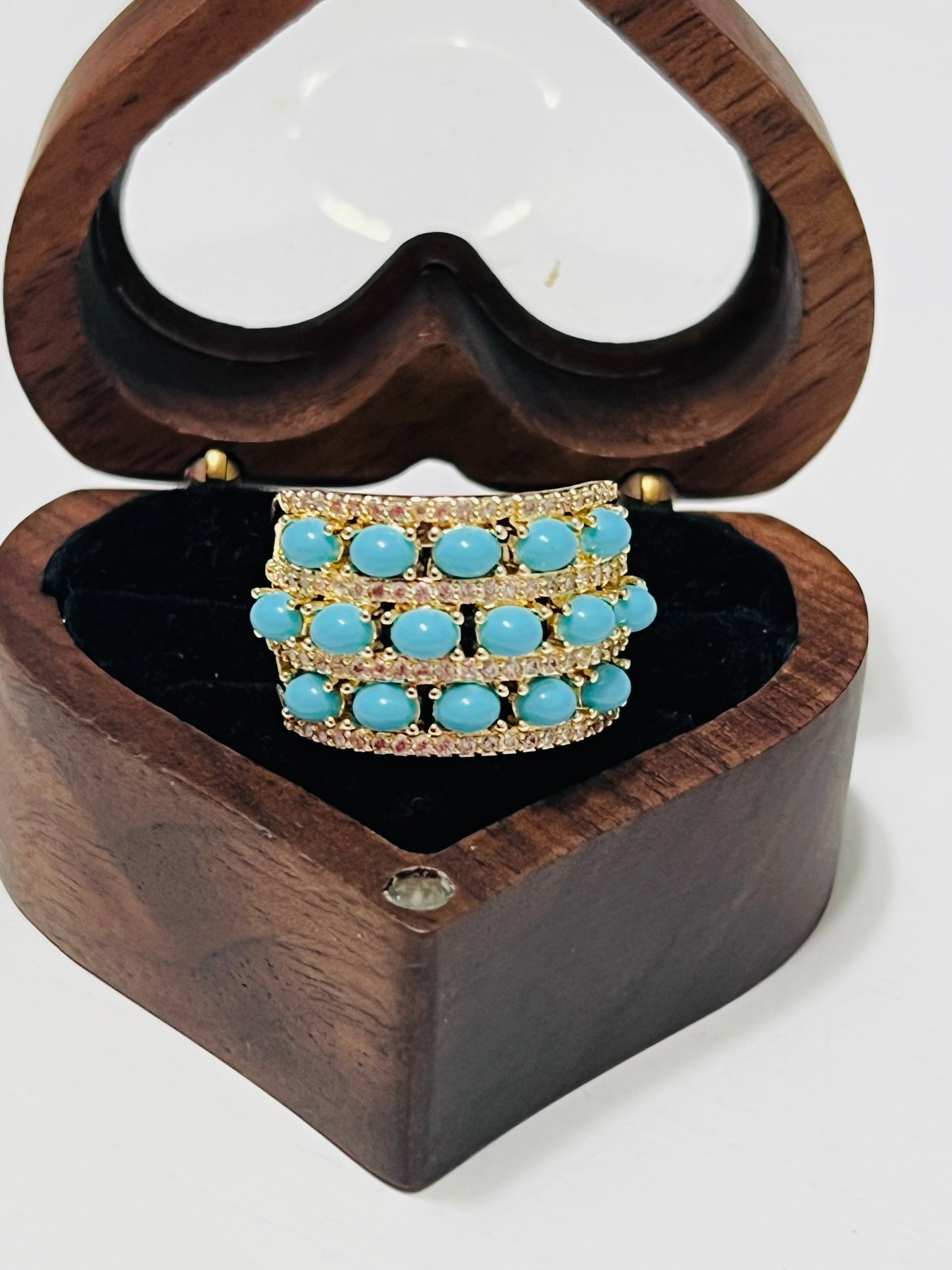 Gold Plated Turquoise & Zirconia Statement Ring – Bold Oval Cabochon Design