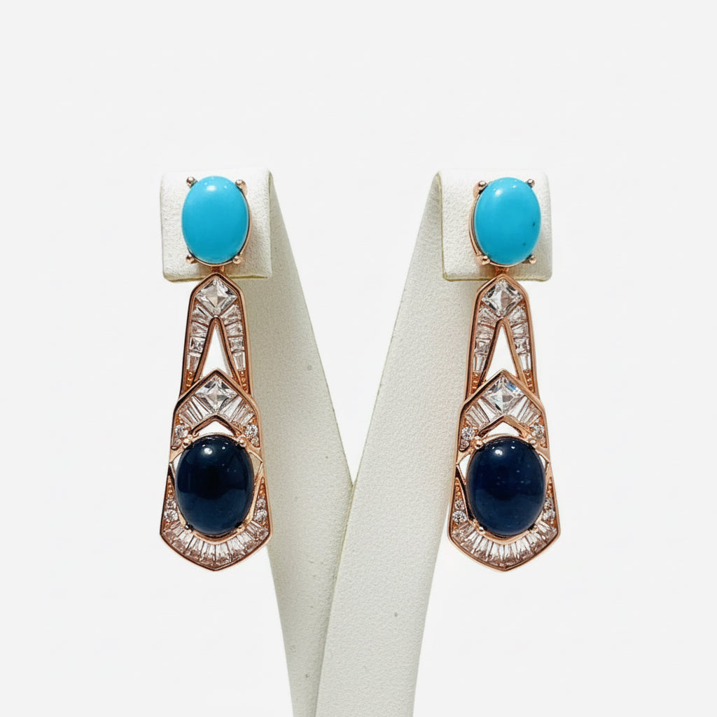 Handmade Natural Blue Sapphire and Turquoise Earrings