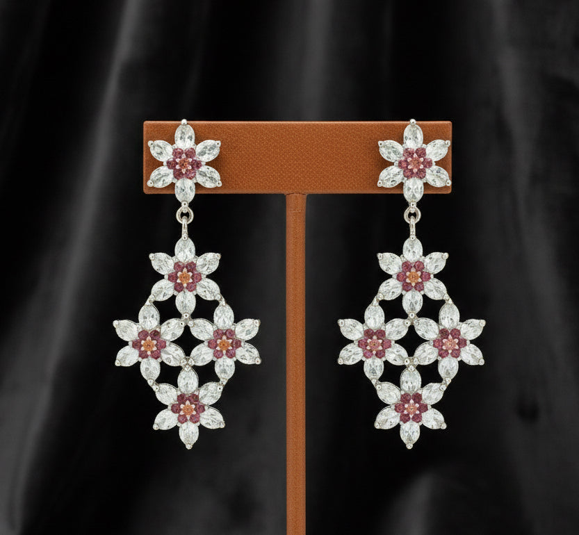 Handmade Lattice-Style Aquamarine & Rhodolite Garnet Earrings