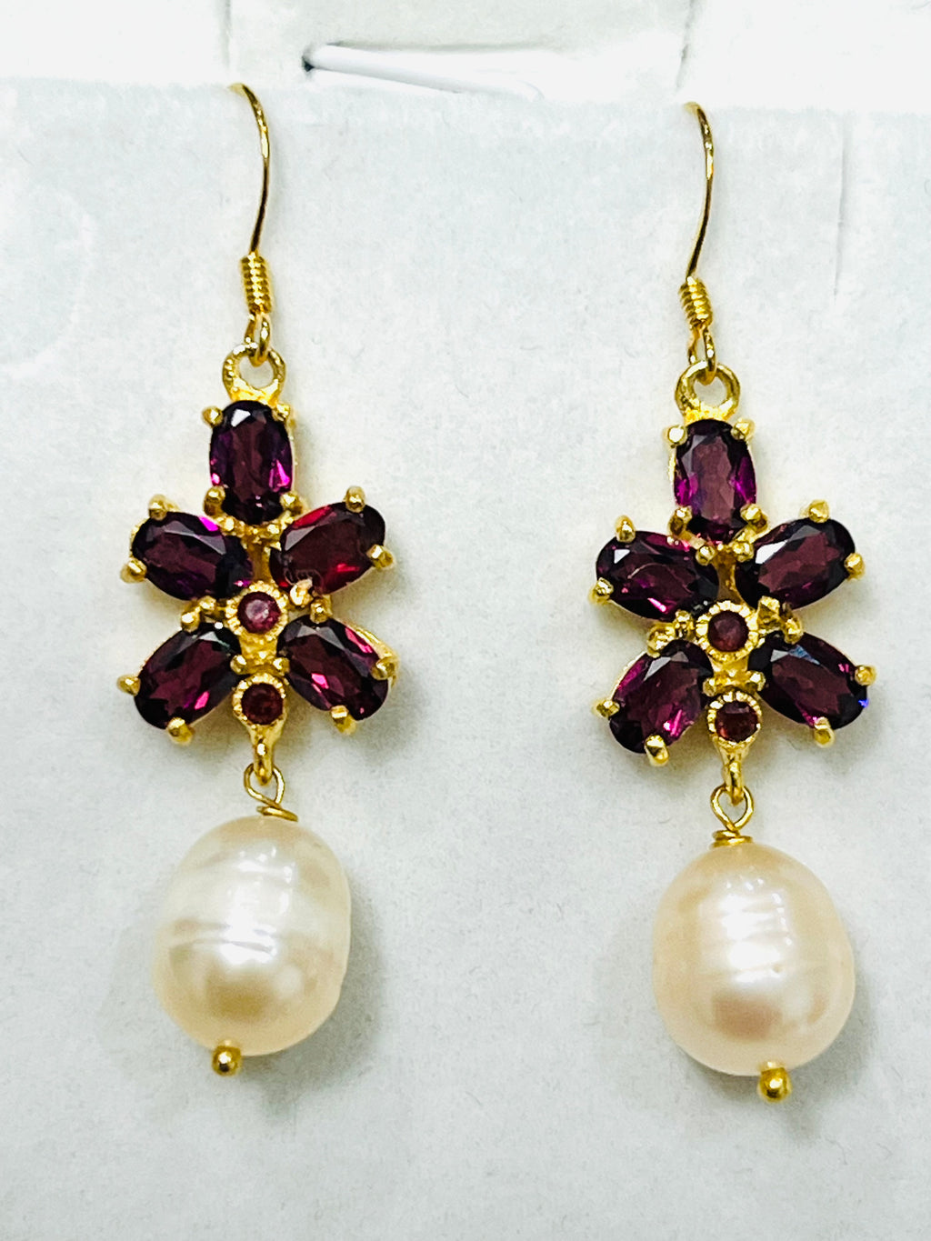 Handmade Rhodolite Garnet and Pearl Earrings