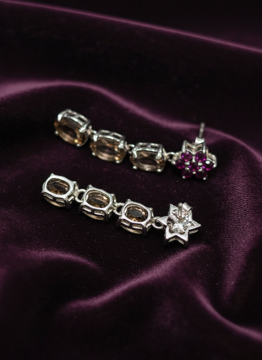 Handmade Smokey Quartz and Rhodolite Garnet Earrings