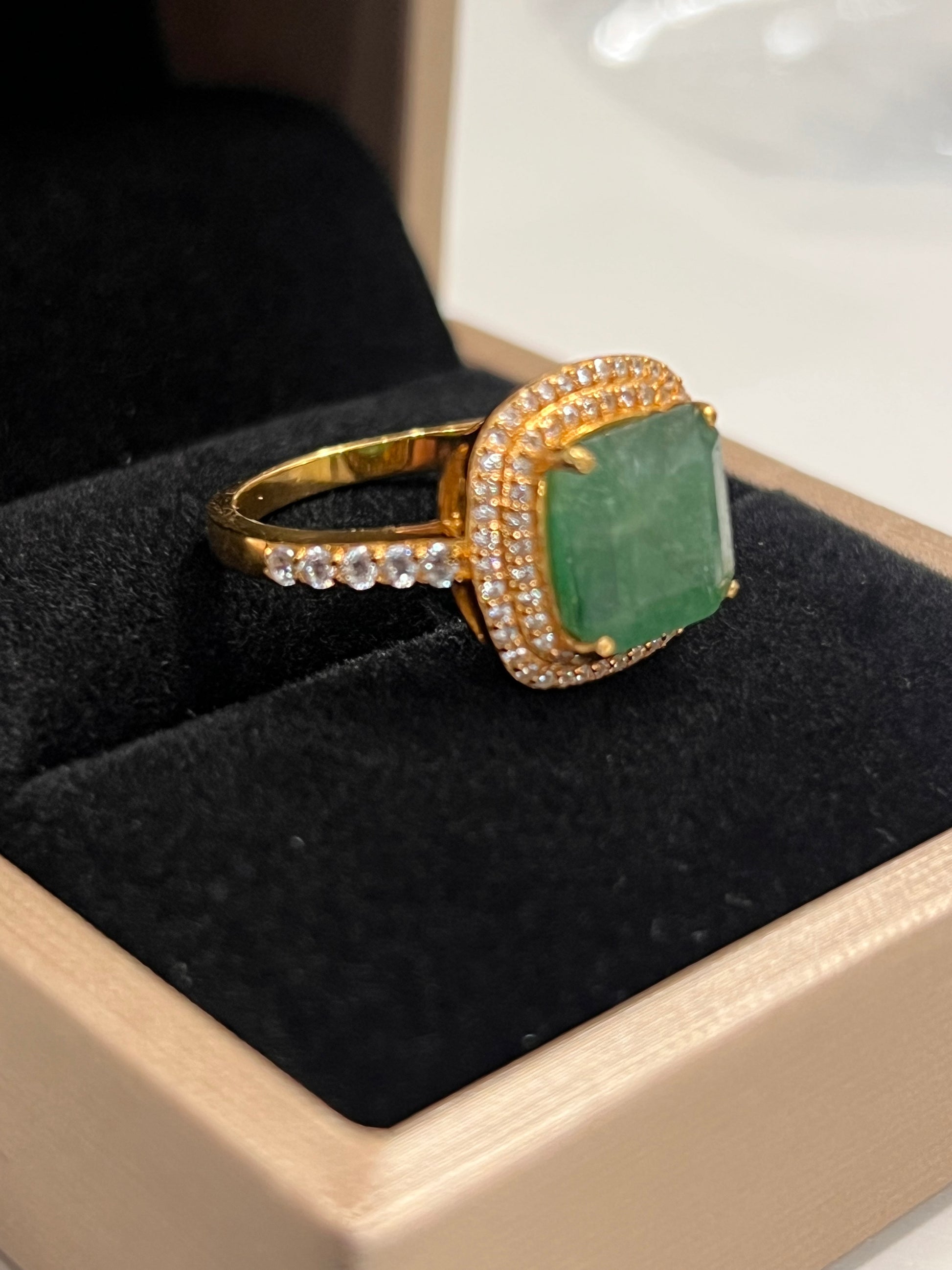 Handmade Genuine Emerald Simple Chic Statement Ring