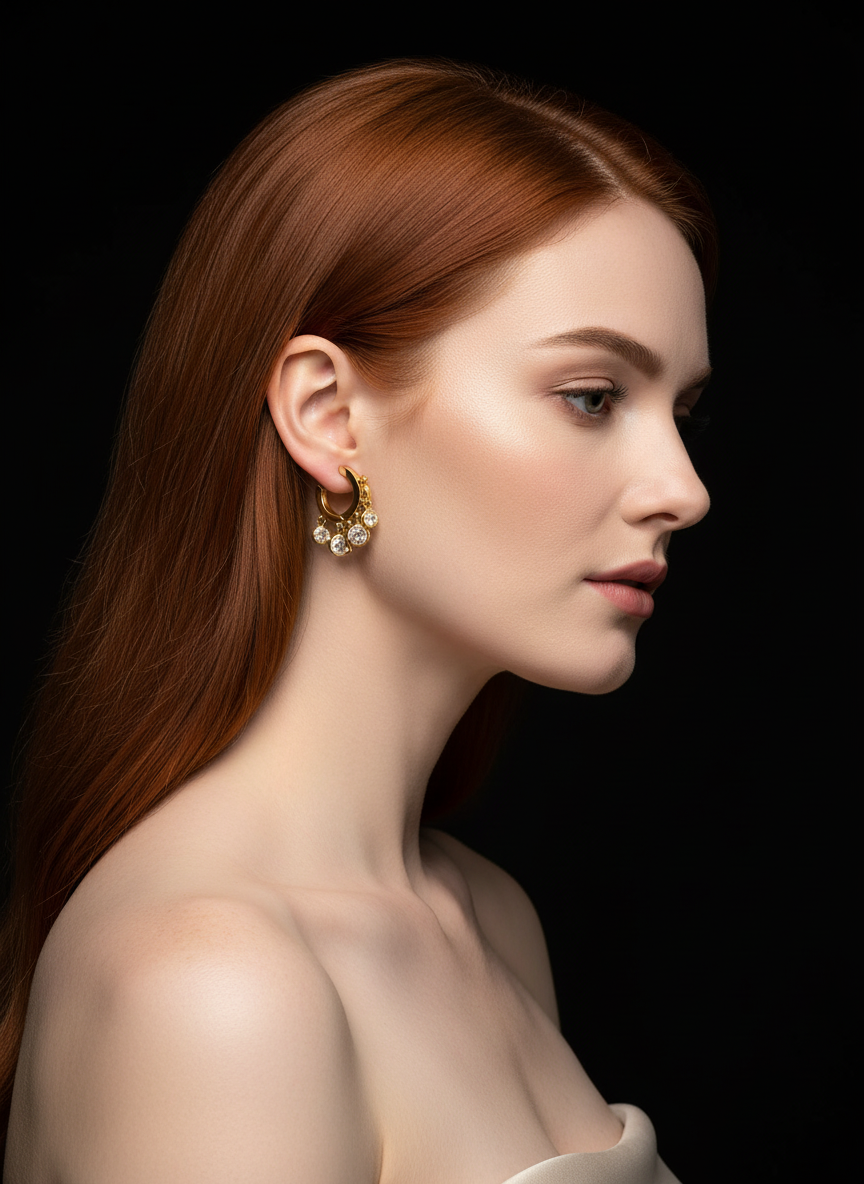 18k Gold Vermeil Huggie Hoops with Dangling White Zirconia