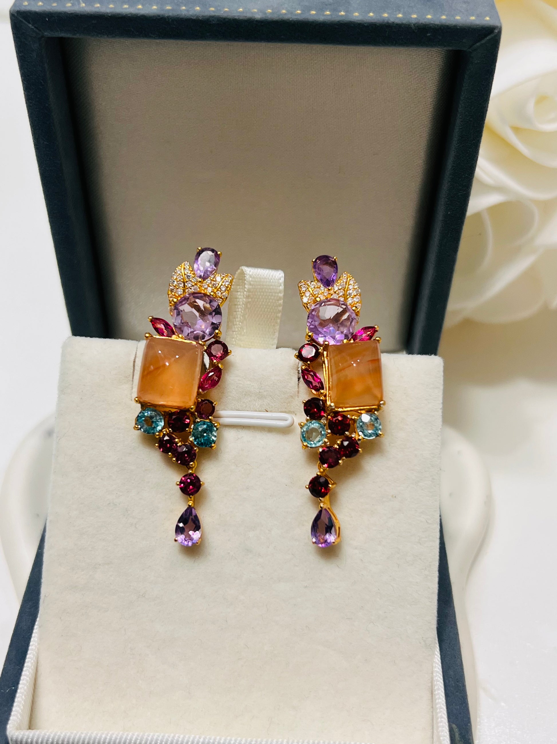 Artisan Square Agate & Multi-Gem Stud Earrings — Handmade in Canada