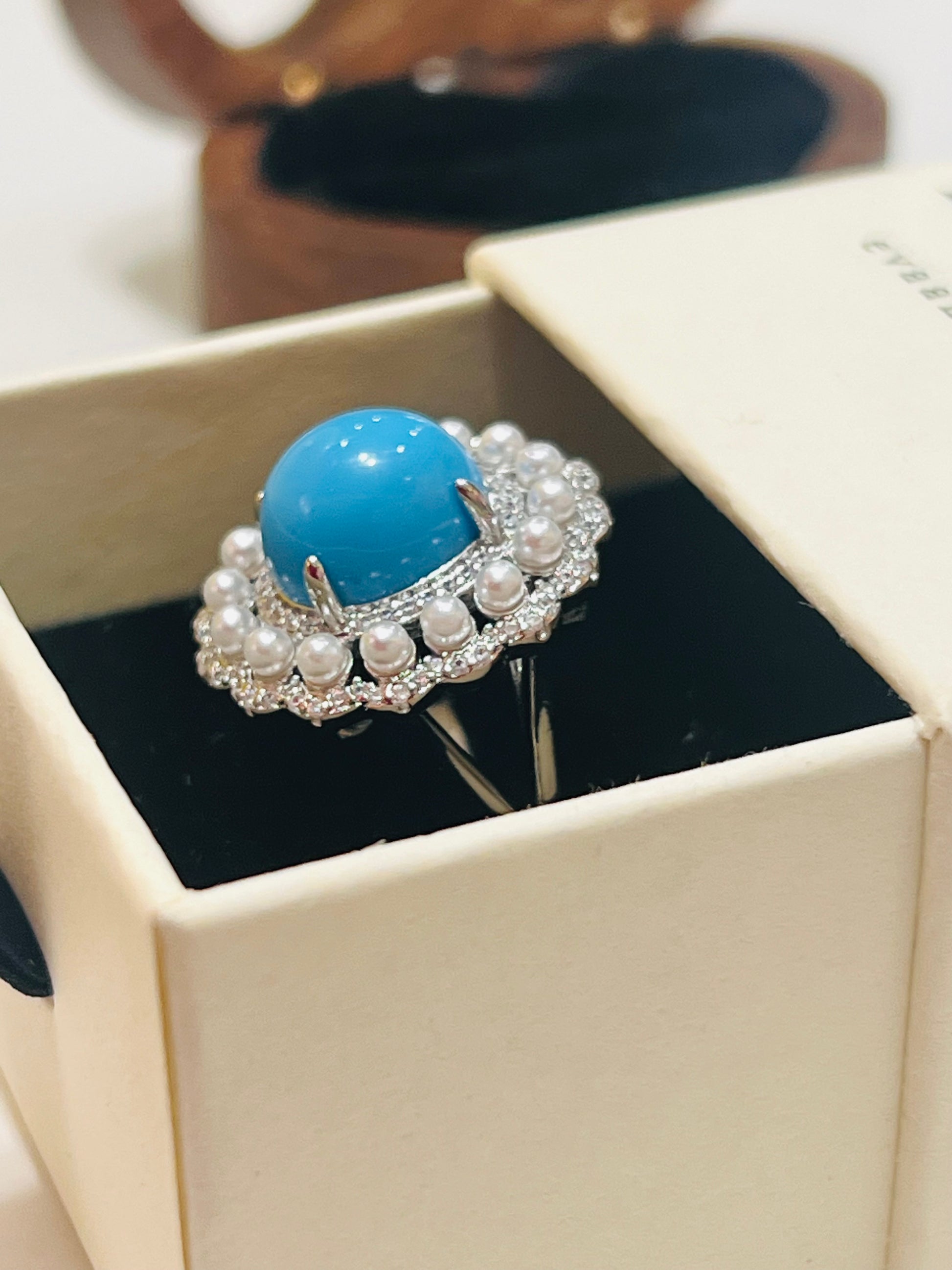 Vintage Inspired Turquoise & Pearl Statement Ring for Women