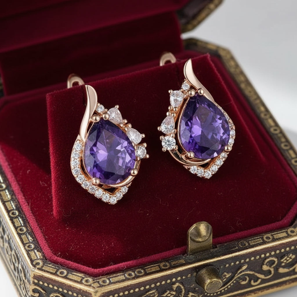14k Rolled Gold Amethyst Pear Shaped Earrings
