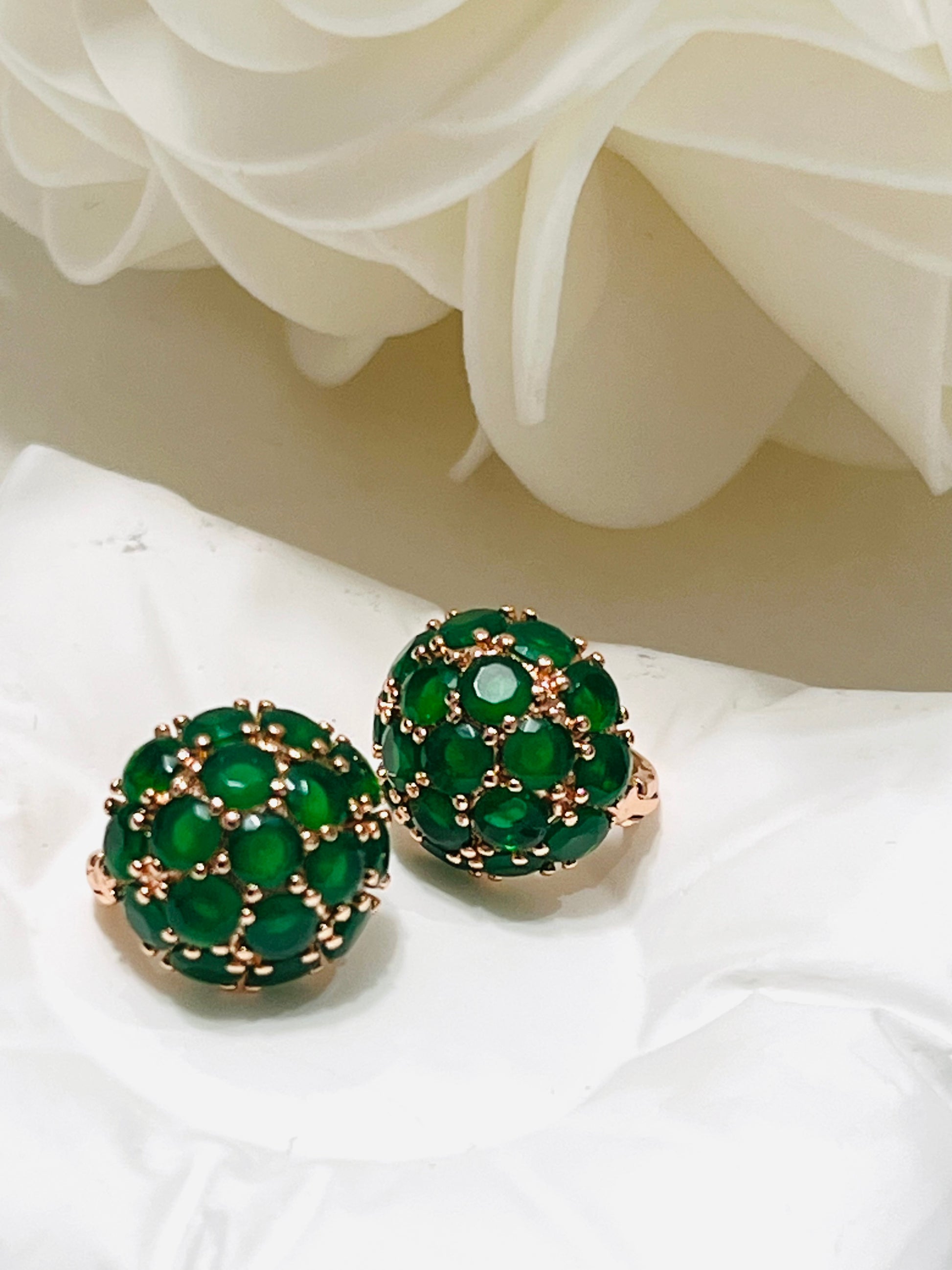 Rolled Gold Emerald Dome Earrings